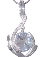 April Birthstone Color Pendant Necklace with Two Swarovski Crystals Set in Platinum. MADE IN USA