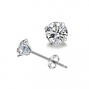 CharmGirl 14K White Gold Plated 925 Sterling Silver Round-Cut Cubic Zircon Stud Earrings(7mm)