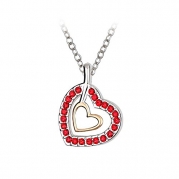 FANSING Platinum Plated Double Heart Pendant Rhinestone Necklace with Link Chain