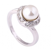 Acefeel Elegant White Imitation Pearl and Czech Drilling Fashion Cocktail Ring for Women R103 Size 5.5