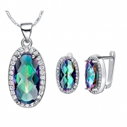 Layla Jewellery 18k White Gold Plated Alloy Colorful Gemstone Jewelry Set include Pendant Necklace and Stud Earrings for Ladies (Ovil)