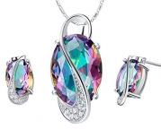 Layla Jewellery 18k White Gold Plated Alloy Colorful Gemstone Jewelry Set include Pendant Necklace and Stud Earrings for Ladies Ball