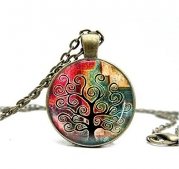 Art Tree Pendant Necklace 1pc Long Chain Blessing Necklaces Antique Bronze Jewelry