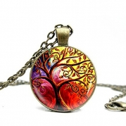 Tree of Life Glass Cabochon Necklace Women Jewelry Accessory Vintage Necklace