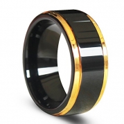 Plated Gold Edges Highly Polished Black Tungsten Carbide Ring 8mm (8.5)