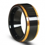Plated Gold Edges Highly Polished Black Tungsten Carbide Ring 8mm (6)
