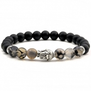 Top Plaza Jewelry - Mens Womens Cool Black Matte Agate Gems 9MM Beads Stretch Bracelet with Dragon Vein Agate Tiger Eye Beads£¨Buddha Head£©