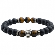 Top Plaza Jewelry - Mens Womens Cool Black Matte Agate Gems 8MM Beads Stretch Bracelet with Dragon Vein Agate Tiger Eye Beads£¨Silver Dragon Head£©