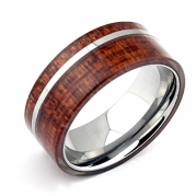Hawaii Koa Wood Inlay Men's Tungsten Wedding Bands with Mirror Polished Tungsten Stripe 8mm Promise Rings for Couples Engagement Matching Rings, Holiday Birthday Gift for Boyfriend (6)