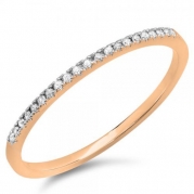 0.08 Carat (ctw) 10k Rose Gold Round White Diamond Ladies Dainty Anniversary Wedding Band Stackable Ring (Size 6.5)