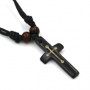 Handmade Carved OX Bone Black Color Cross Pendant Necklace Hemp Rope Resizable