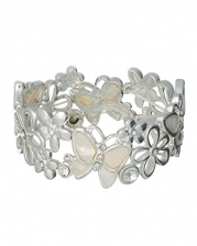Shell Butterfly & Flower Silver-tone Designer Bracelet By Jewelry Nexus