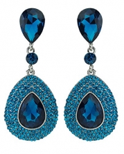 Women's Bohemian Tribal Style Rhinestone Studded Clip on Dangling Fashion Earrings - Blue Topaz Mini Stud
