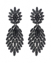 Women's Bohemian Tribal Style Rhinestone Studded Clip on Dangling Fashion Earrings - Black