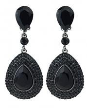 Women's Bohemian Tribal Style Rhinestone Studded Clip on Dangling Fashion Earrings - Black Mini Stud