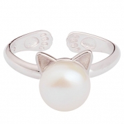 S925 Cat Ear Ring Fresh Water Pearl Cat Ring S925 Sterling Silver Open Ring