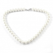 SODIAL(R) Ladies Lobster Clasp Round Faux Pearl Linked Necklace White