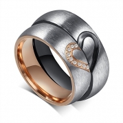 His or Hers (Priced Separate) Korean Style Titanium Stainless Steel Couple Heart in Love Wedding Bands Set Ring with Cubic Zirconia Stone-JCR051 (men's size 10)