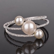 Big Faux Pearl Crystal Bling Beaded Bangle Wrap Bracelet Cuff Open White S674K01