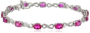 Sterling Silver Infinity Created Ruby Diamond (1/10cttw, I-J Color, I2-I3 Clarity) Bracelet, 7.25
