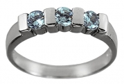 Aqua Trio Ring-Sizes 1-2-3-4-Silver Color Imitation March Birthstone Ring for Small Fingers-Women-Teens