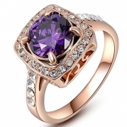 [Eternity Love] Women's 18K Rose Gold Plated Timeless Imitation Amethyst Princess Cut Wedding Engagement Rings Best Promise Rings for Her Anniversary Cocktail Bands TIVANI Valentine's Day Gifts