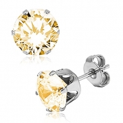 Stainless Steel 6-Prong Round Gold Cubic Zirconia Studs, 3mm