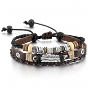 Brown Silver Alloy Genuine Leather Bracelet Bangle Rope Angel Wing Feather Surfer Wrap Adjustable