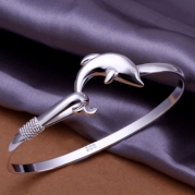 1 X Fashion Women Jewelry Solid 925 Sterling Silver Dolphin Bangle Bracelet Gift