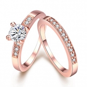 [Eternity Love] Women's Pretty 18K Rose Gold Plated Solitaire CZ Crystal Engagement Rings Set Best Promise Rings for Her Anniversary Wedding Bands TIVANI Collection Jewelry Rings