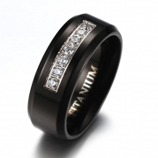8mm Men's Black Titanium Wedding Band Ring with 7 Simulated Cubic Zirconia Set CZ (12)
