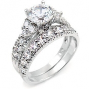Sterling Silver Cubic Zirconia CZ Wedding Engagement Ring Set Sz 11