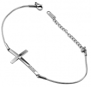 King Will Womens 7.5 Cubic Zirconia Stainless Steel Bracelet Silver Sideways Cross Charm Christmas Promotion