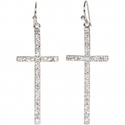 Heirloom Finds Silver Tone Crystal Cross Dangle Earrings 2 Long