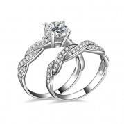 Round Cut 1.5ct Swarovski Crystal White Gold Bridal Set Engagement Rings Wedding Band Size6