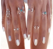 FUNRUN Vintage Stackable Turkish Arrow Moon Joint Knuckle Nail Midi Ring Finger Tip Rings 6PCS a Set