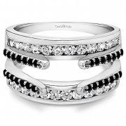 10k White Gold Combination Cathedral and Classic Ring Guard with Black And White Diamonds (0.49 ct. twt.)