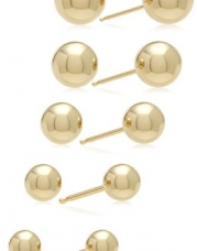 Regetta Jewelry Sterling Silver Gold Plated Round Ball Stud Earring Set, 2mm, 3mm, 4mm, 5mm, 6mm (5 Pair)