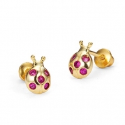 14k Gold Plated Brass Lady Bug Screwback Girls Earrings with Sterling Silver Post