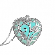 Susenstone®Aqua Blue Tree Heart Glow In The Dark Pendant Necklace