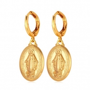 U7 Virgin Mary Jewelry 18K Gold Plated Cross Drop Earrings