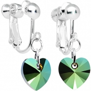Body Candy Handcrafted Green Heart Clip Earrings Created with Swarovski Crystals