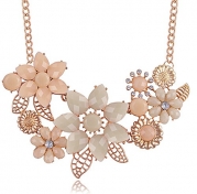 Longil Peach Pink Choker Necklace Fashion Bohemia Crystal Flower Gold Tone Bubble Bib Chain Statement Necklaces for Women (Pink)