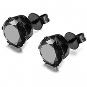 FIBO STEEL Stainless Steel Mens Womens Stud Earrings Black Round Cubic Zirconia Inlaid, 3mm