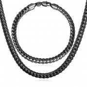 Punk Men Party Jewelry Set 18K Stamp Black Gun Plated Snake Chain Necklace & Bracelet