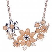 Longil Peach Pink Choker Necklace Fashion Bohemia Crystal Flower Gold Tone Bubble Bib Chain Statement Necklaces for Women (White)
