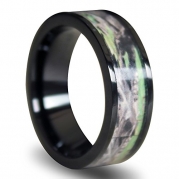 Light Weight Black Plated Flat Titanium Bands with Desert and Green Camouflage Inlay (8mm) (6.5)
