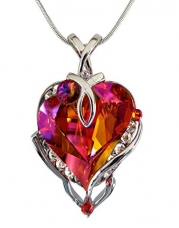 Asrtal Pink Heart Shaped Pendant Necklace with Brilliant Swarovski Elements Crystal Set in Platinum.