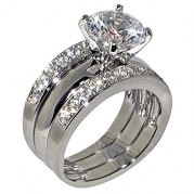 3.47 Ct. Round-shape Cubic Zirconia Cz Solitaire Bridal Engagement Wedding 3 Piece Ring Set (Center Stone Is 2.75 Cts) (6.5)