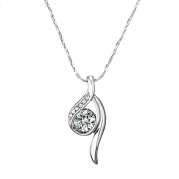 Afterglow Curve 18k Gold Filled Pendant Necklace created with Crystal Swarovski Elements, 18+2 Ext (White Gold & Crystal Clear)